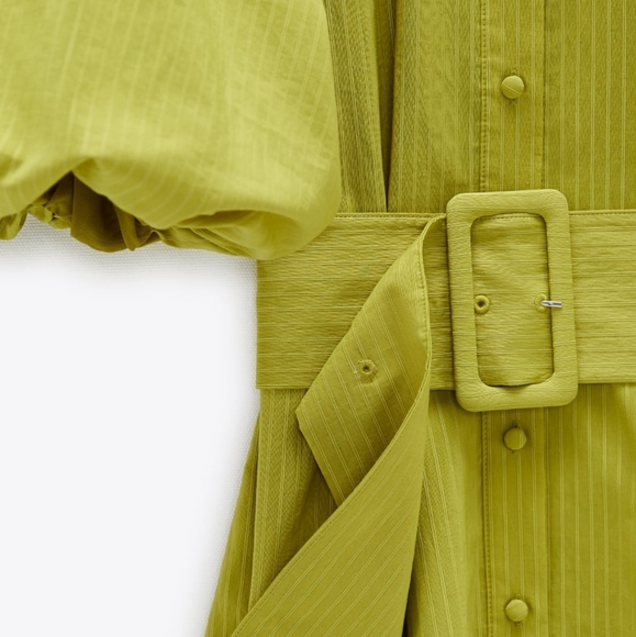 ZARA | Voluminous Sleeve Belted Dress Pistachio - Picture 13 of 16